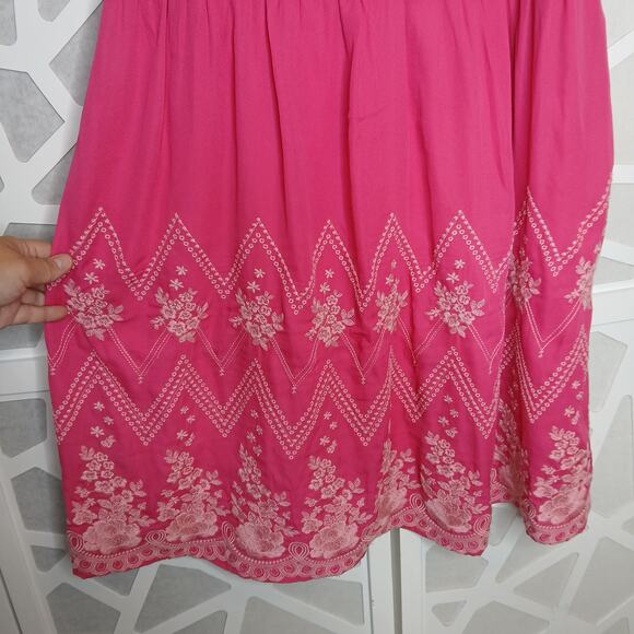 Savannah Jane Pink Embroided Sweetheart Mini Dress Women LG Vacation Resort Boho - Picture 4 of 12
